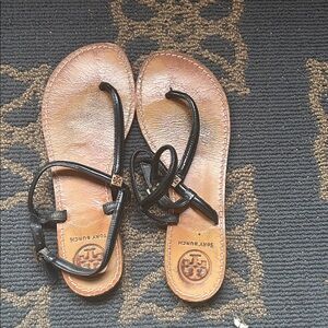 Tory Burch Brown Leather Sandals with Black Straps